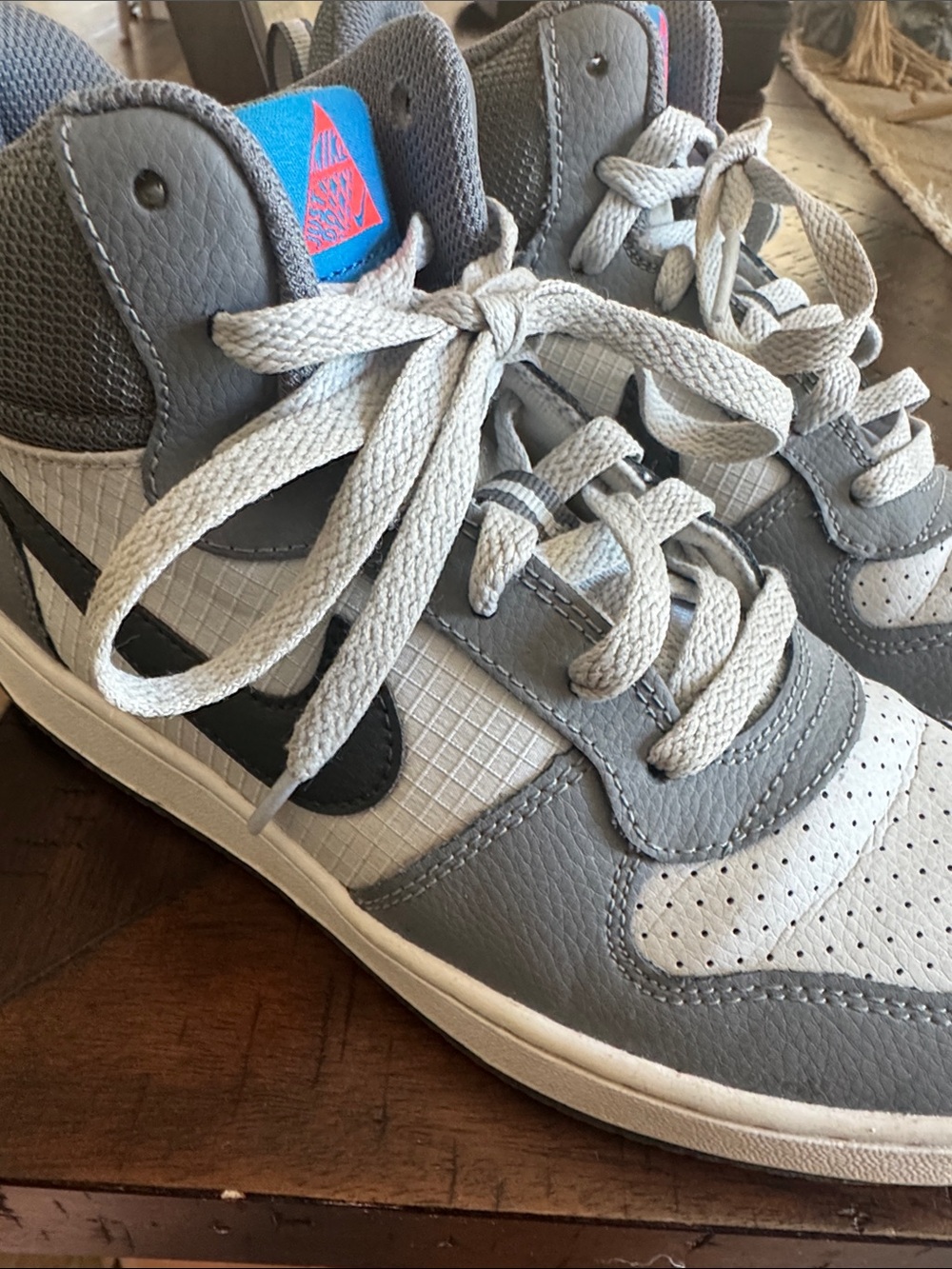 Nike Kids Gray High-Top Sneakers with Blue Accents